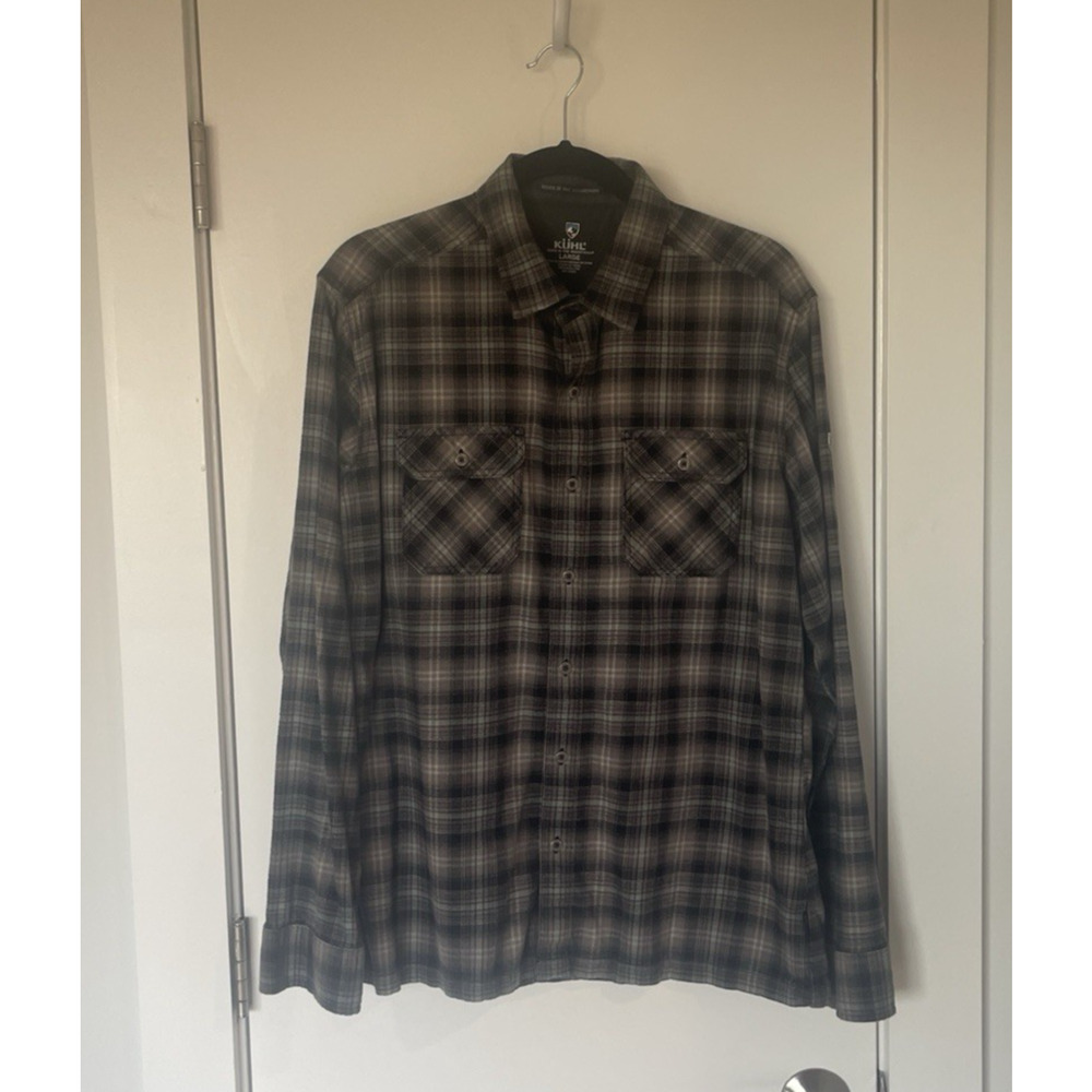 Kuhl Men's Large Gray Dillingr Flannel Outdoor Hiking Shirt Style 7186